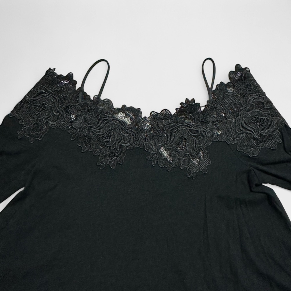Anthropologie Meadow Rue Top Womens Medium Cold Shoulder Lace Accent Blouse Boho - Picture 13 of 14